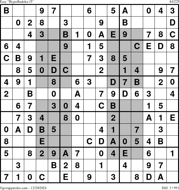 The grouppuzzles.com Easy HyperSudoku-15 puzzle for Friday December 20, 2024