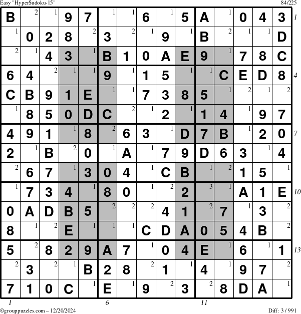 The grouppuzzles.com Easy HyperSudoku-15 puzzle for Friday December 20, 2024 with all 3 steps marked