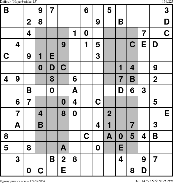 The grouppuzzles.com Difficult HyperSudoku-15 puzzle for Friday December 20, 2024