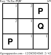 The grouppuzzles.com Easy TicTac-PQR puzzle for Friday December 20, 2024 with the first 2 steps marked