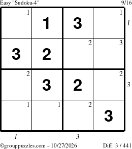 The grouppuzzles.com Easy Sudoku-4 puzzle for Tuesday October 27, 2026 with all 3 steps marked
