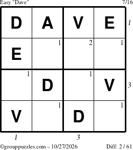 The grouppuzzles.com Easy Dave puzzle for Tuesday October 27, 2026 with all 2 steps marked