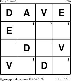 The grouppuzzles.com Easy Dave puzzle for Tuesday October 27, 2026 with the first 2 steps marked