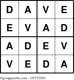 The grouppuzzles.com Answer grid for the Dave puzzle for Tuesday October 27, 2026