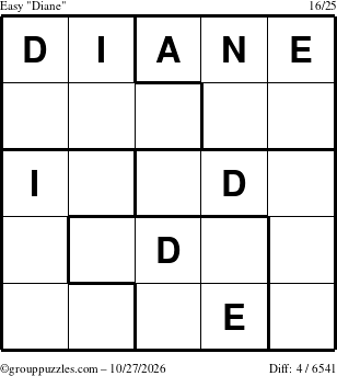 The grouppuzzles.com Easy Diane puzzle for Tuesday October 27, 2026