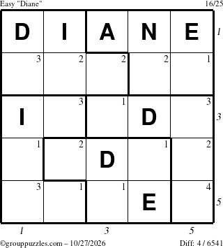 The grouppuzzles.com Easy Diane puzzle for Tuesday October 27, 2026 with all 4 steps marked