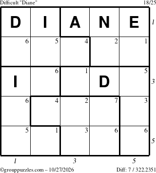 The grouppuzzles.com Difficult Diane puzzle for Tuesday October 27, 2026 with all 7 steps marked