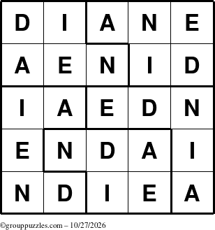 The grouppuzzles.com Answer grid for the Diane puzzle for Tuesday October 27, 2026