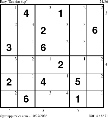The grouppuzzles.com Easy Sudoku-6up puzzle for Tuesday October 27, 2026 with all 4 steps marked