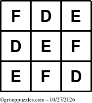 The grouppuzzles.com Answer grid for the TicTac-DEF puzzle for Tuesday October 27, 2026
