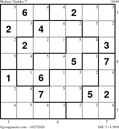 The grouppuzzles.com Medium Sudoku-7 puzzle for Tuesday October 27, 2026, suitable for printing, with all 5 steps marked