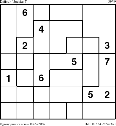 The grouppuzzles.com Difficult Sudoku-7 puzzle for Tuesday October 27, 2026