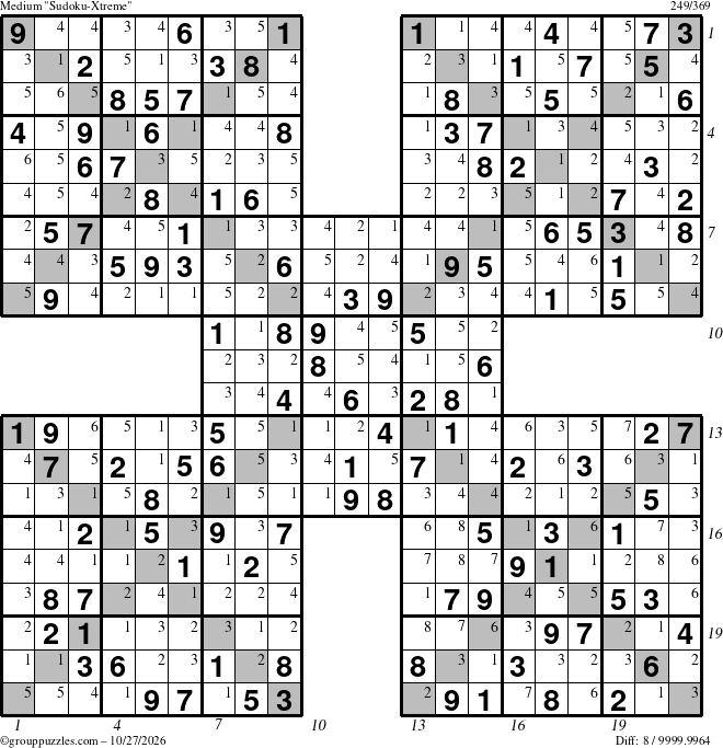 The grouppuzzles.com Medium Sudoku-Xtreme puzzle for Tuesday October 27, 2026 with all 8 steps marked