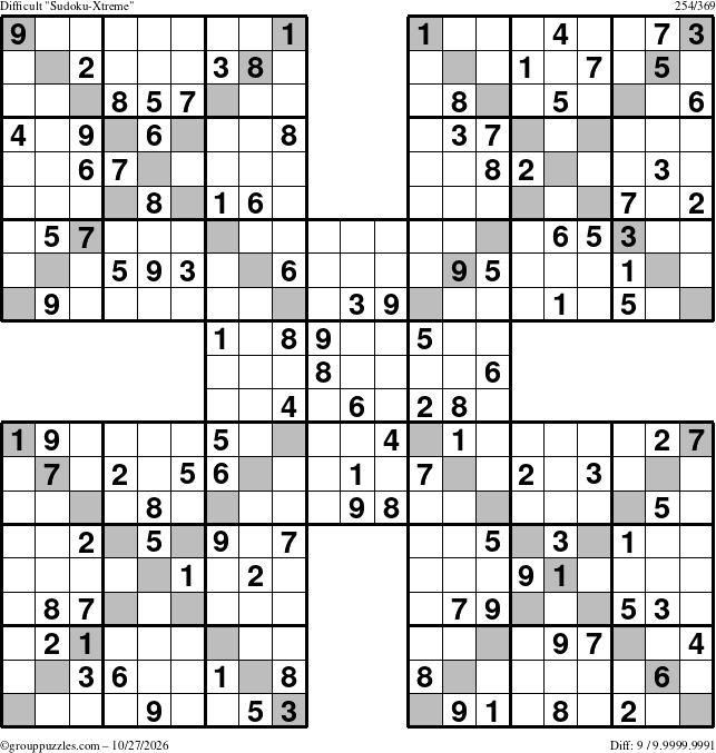 The grouppuzzles.com Difficult Sudoku-Xtreme puzzle for Tuesday October 27, 2026