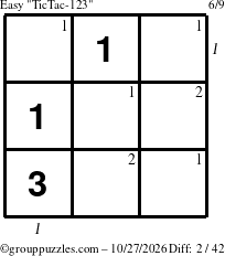 The grouppuzzles.com Easy TicTac-123 puzzle for Tuesday October 27, 2026 with all 2 steps marked