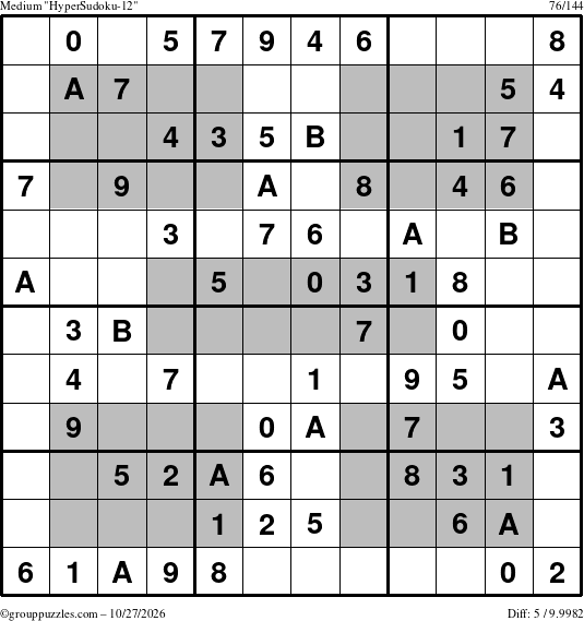 The grouppuzzles.com Medium HyperSudoku-12 puzzle for Tuesday October 27, 2026