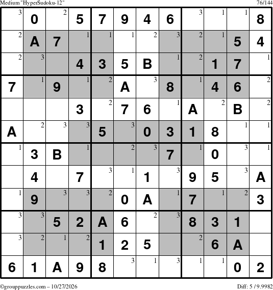 The grouppuzzles.com Medium HyperSudoku-12 puzzle for Tuesday October 27, 2026 with the first 3 steps marked