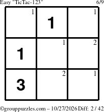 The grouppuzzles.com Easy TicTac-123 puzzle for Tuesday October 27, 2026 with the first 2 steps marked