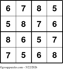 The grouppuzzles.com Answer grid for the Sudoku-4-5678 puzzle for Friday May 22, 2026