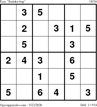 The grouppuzzles.com Easy Sudoku-6up puzzle for Friday May 22, 2026