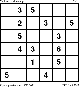 The grouppuzzles.com Medium Sudoku-6up puzzle for Friday May 22, 2026