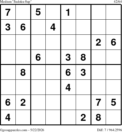The grouppuzzles.com Medium Sudoku-8up puzzle for Friday May 22, 2026