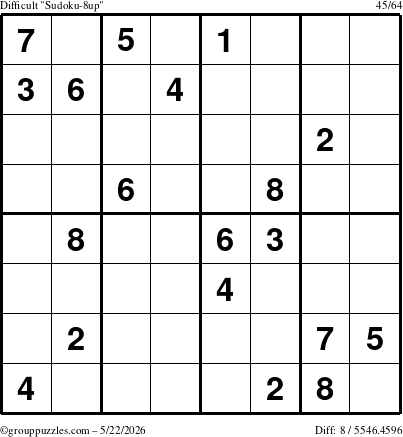 The grouppuzzles.com Difficult Sudoku-8up puzzle for Friday May 22, 2026