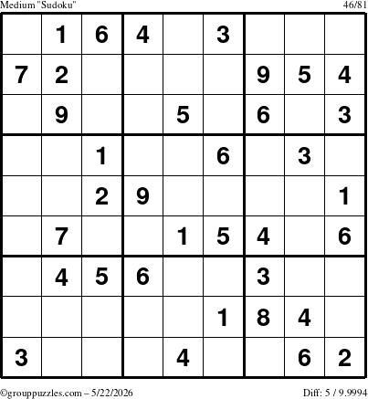 The grouppuzzles.com Medium Sudoku puzzle for Friday May 22, 2026