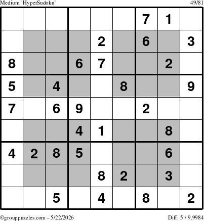 The grouppuzzles.com Medium HyperSudoku puzzle for Friday May 22, 2026