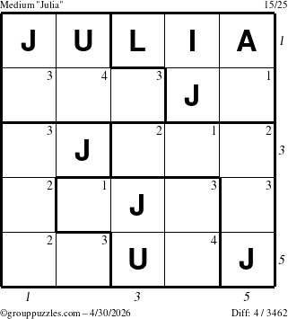 The grouppuzzles.com Medium Julia puzzle for Thursday April 30, 2026 with all 4 steps marked