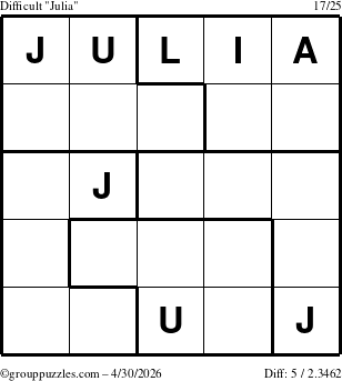 The grouppuzzles.com Difficult Julia puzzle for Thursday April 30, 2026