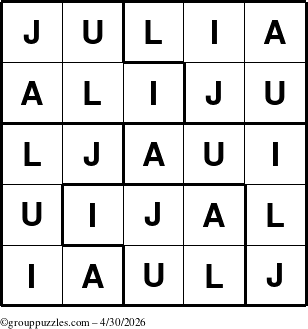 The grouppuzzles.com Answer grid for the Julia puzzle for Thursday April 30, 2026