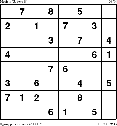 The grouppuzzles.com Medium Sudoku-8 puzzle for Thursday April 30, 2026