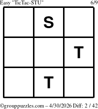 The grouppuzzles.com Easy TicTac-STU puzzle for Thursday April 30, 2026
