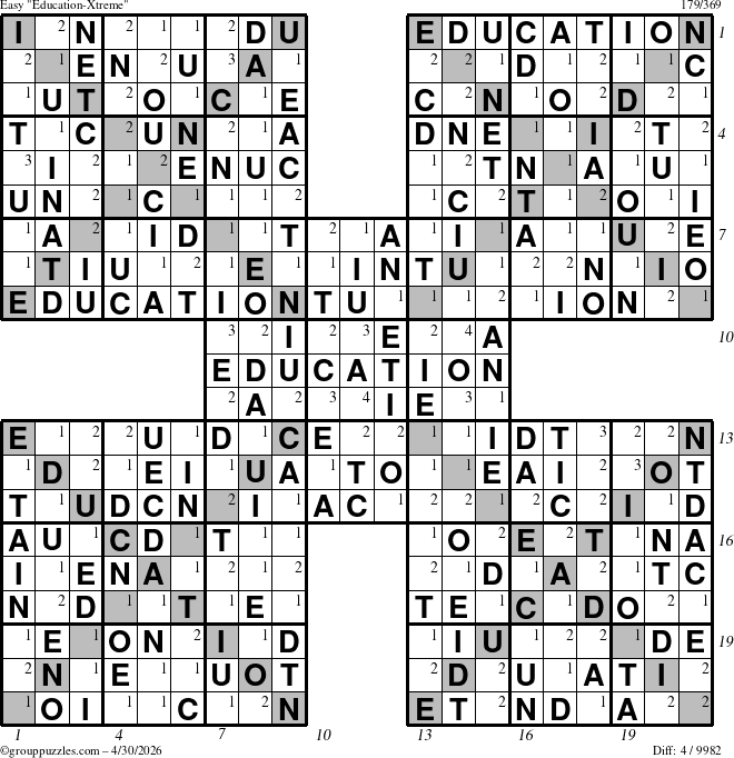 The grouppuzzles.com Easy Education-Xtreme puzzle for Thursday April 30, 2026 with all 4 steps marked