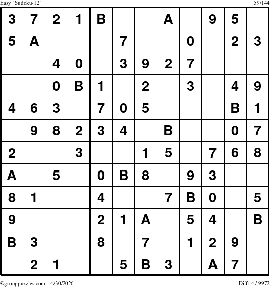 The grouppuzzles.com Easy Sudoku-12 puzzle for Thursday April 30, 2026