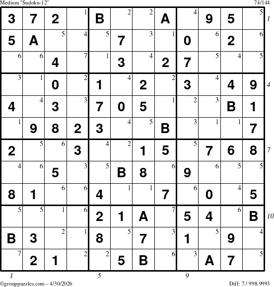 The grouppuzzles.com Medium Sudoku-12 puzzle for Thursday April 30, 2026 with all 7 steps marked