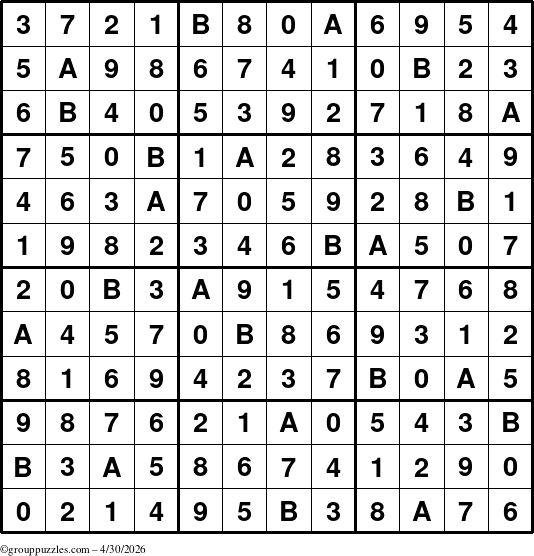 The grouppuzzles.com Answer grid for the Sudoku-12 puzzle for Thursday April 30, 2026