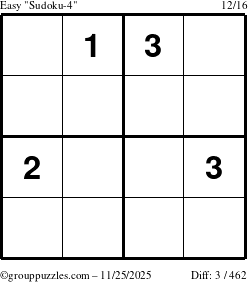 The grouppuzzles.com Easy Sudoku-4 puzzle for Tuesday November 25, 2025