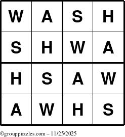 The grouppuzzles.com Answer grid for the Wash puzzle for Tuesday November 25, 2025