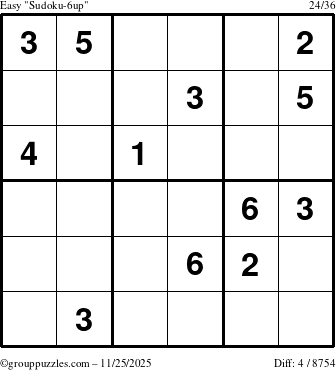 The grouppuzzles.com Easy Sudoku-6up puzzle for Tuesday November 25, 2025