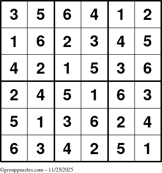 The grouppuzzles.com Answer grid for the Sudoku-6up puzzle for Tuesday November 25, 2025