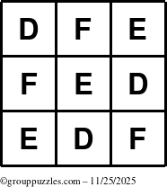 The grouppuzzles.com Answer grid for the TicTac-DEF puzzle for Tuesday November 25, 2025