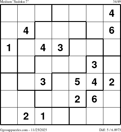 The grouppuzzles.com Medium Sudoku-7 puzzle for Tuesday November 25, 2025