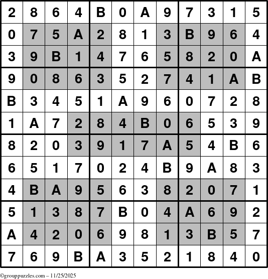 The grouppuzzles.com Answer grid for the HyperSudoku-12 puzzle for Tuesday November 25, 2025