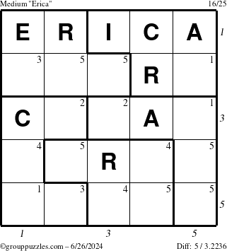 The grouppuzzles.com Medium Erica puzzle for Wednesday June 26, 2024 with all 5 steps marked