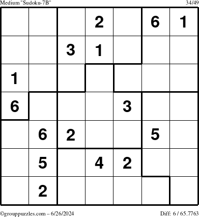 The grouppuzzles.com Medium Sudoku-7B puzzle for Wednesday June 26, 2024