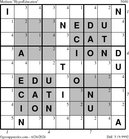 The grouppuzzles.com Medium HyperEducation-i23 puzzle for Wednesday June 26, 2024 with all 5 steps marked