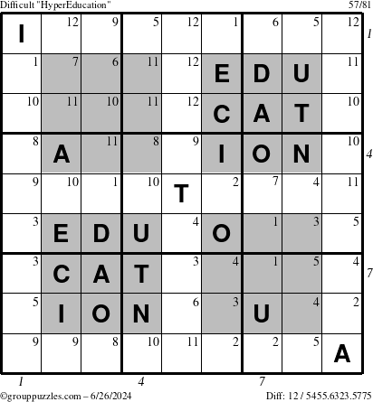 The grouppuzzles.com Difficult HyperEducation-i23 puzzle for Wednesday June 26, 2024 with all 12 steps marked