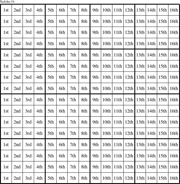 Each column is a group numbered as shown in this Sudoku-16 figure.